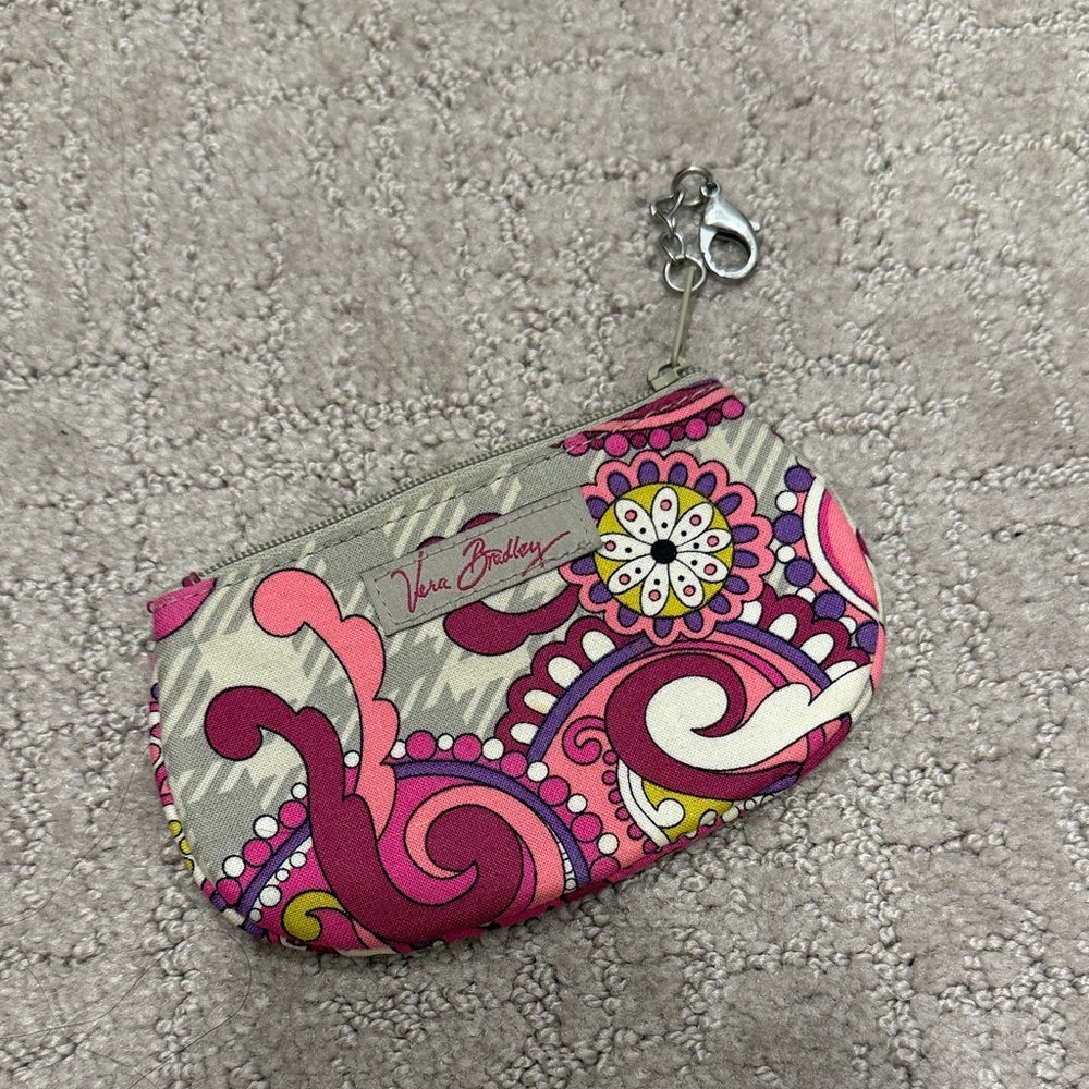 Vera Bradley Pink Paisley Mini Zip Wristlet with Clip